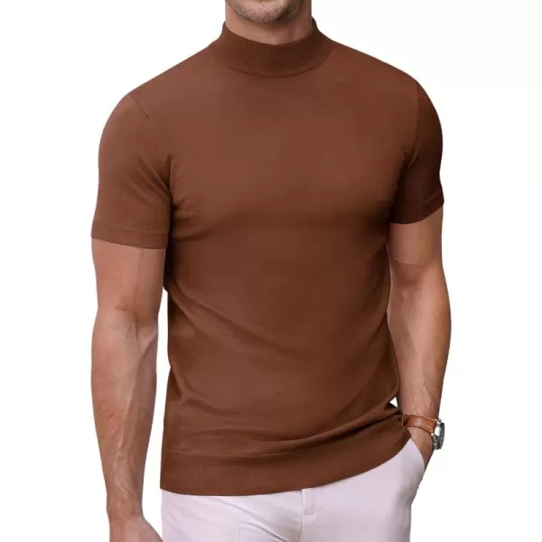 COOFANDY Mens Mock Turtleneck Sweater Short Sleeve Solid Color T-Shirts Basic Slim Fit Knitted Pullover Tees