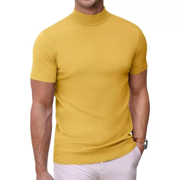 COOFANDY Mens Mock Turtleneck Sweater Short Sleeve Solid Color T-Shirts Basic Slim Fit Knitted Pullover Tees