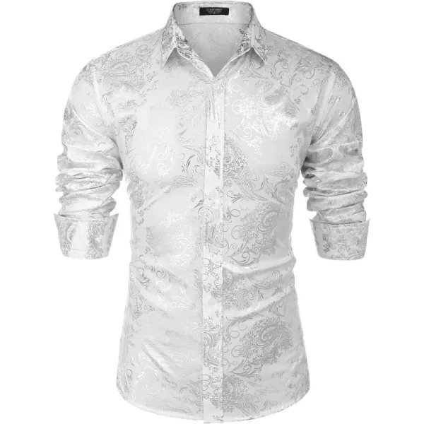 COOFANDY Men's Paisley Shirt Luxury Disco Long Sleeve Button Down Dress Shirts