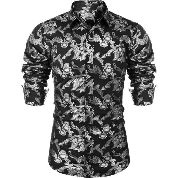 COOFANDY Men's Paisley Shirt Luxury Disco Long Sleeve Button Down Dress Shirts