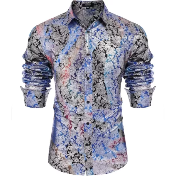 COOFANDY Men's Paisley Shirt Luxury Disco Long Sleeve Button Down Dress Shirts