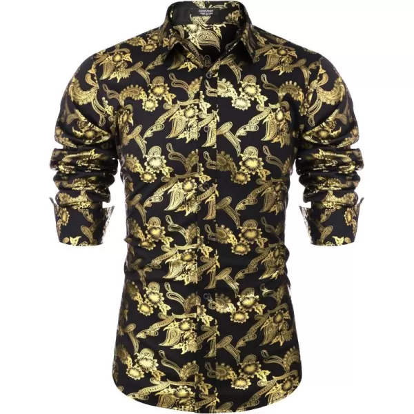 COOFANDY Men's Paisley Shirt Luxury Disco Long Sleeve Button Down Dress Shirts