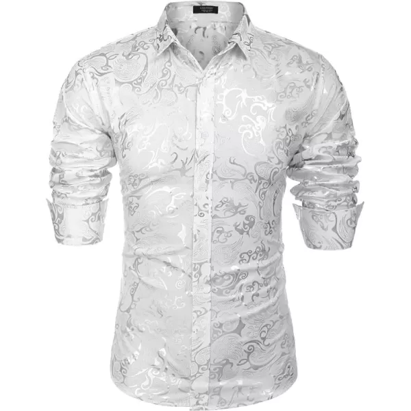 COOFANDY Men's Paisley Shirt Luxury Disco Long Sleeve Button Down Dress Shirts