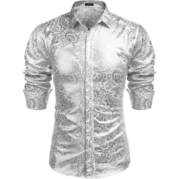 COOFANDY Men's Paisley Shirt Luxury Disco Long Sleeve Button Down Dress Shirts