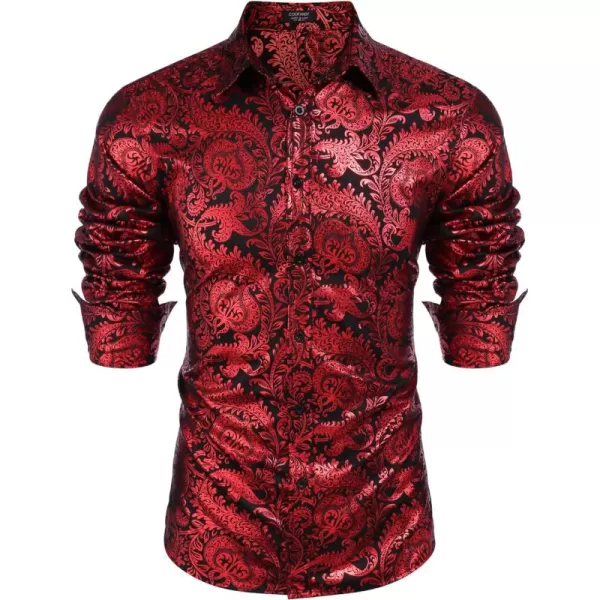 COOFANDY Men's Paisley Shirt Luxury Disco Long Sleeve Button Down Dress Shirts