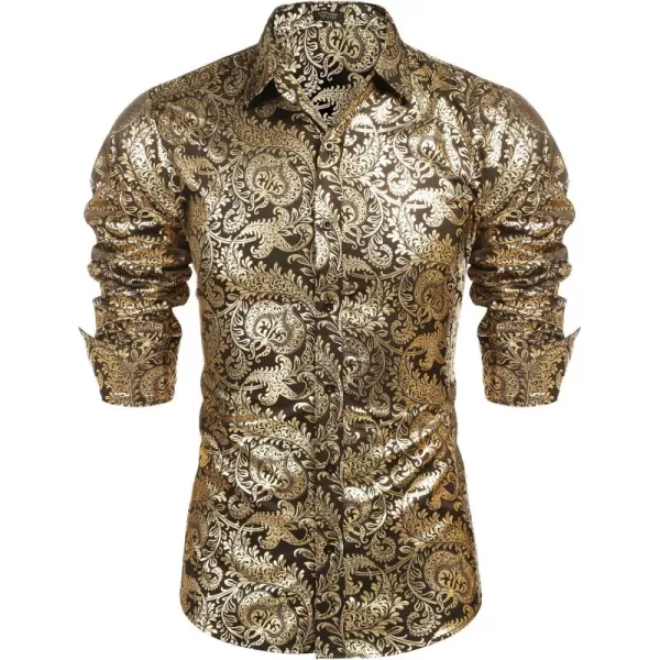 COOFANDY Men's Paisley Shirt Luxury Disco Long Sleeve Button Down Dress Shirts