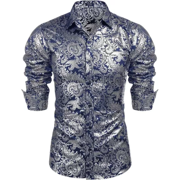 COOFANDY Men's Paisley Shirt Luxury Disco Long Sleeve Button Down Dress Shirts