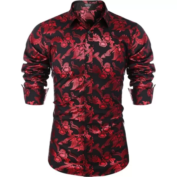COOFANDY Men's Paisley Shirt Luxury Disco Long Sleeve Button Down Dress Shirts