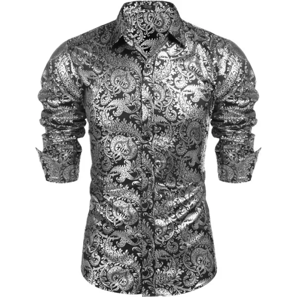 COOFANDY Men's Paisley Shirt Luxury Disco Long Sleeve Button Down Dress Shirts
