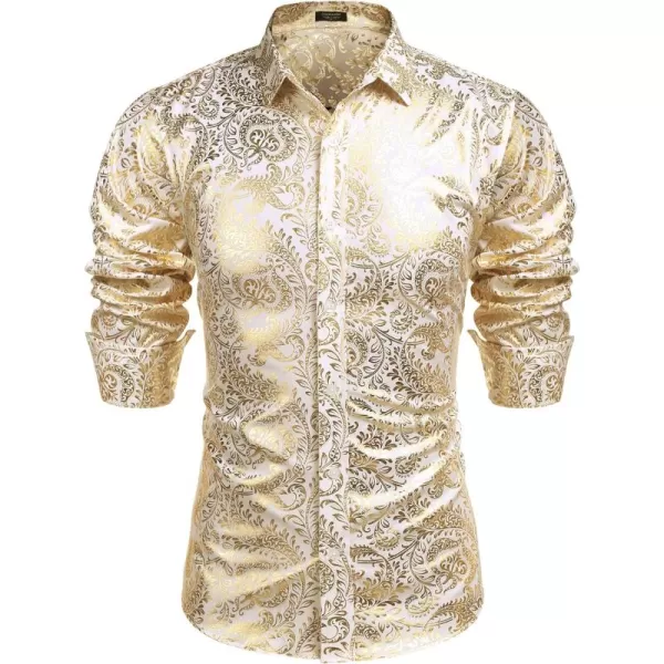 COOFANDY Men's Paisley Shirt Luxury Disco Long Sleeve Button Down Dress Shirts