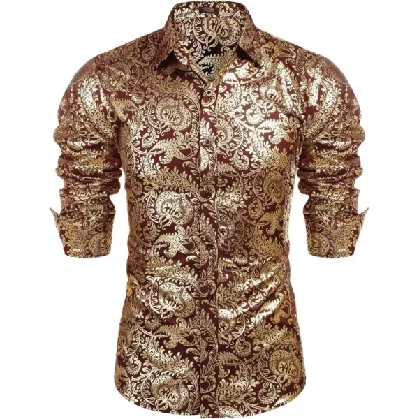 COOFANDY Men's Paisley Shirt Luxury Disco Long Sleeve Button Down Dress Shirts