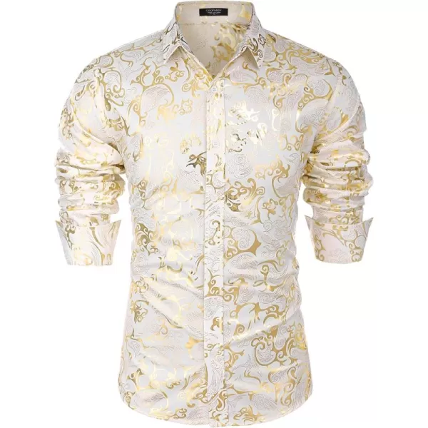COOFANDY Men's Paisley Shirt Luxury Disco Long Sleeve Button Down Dress Shirts