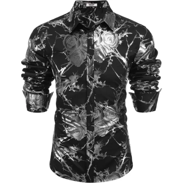 COOFANDY Men's Paisley Shirt Luxury Disco Long Sleeve Button Down Dress Shirts