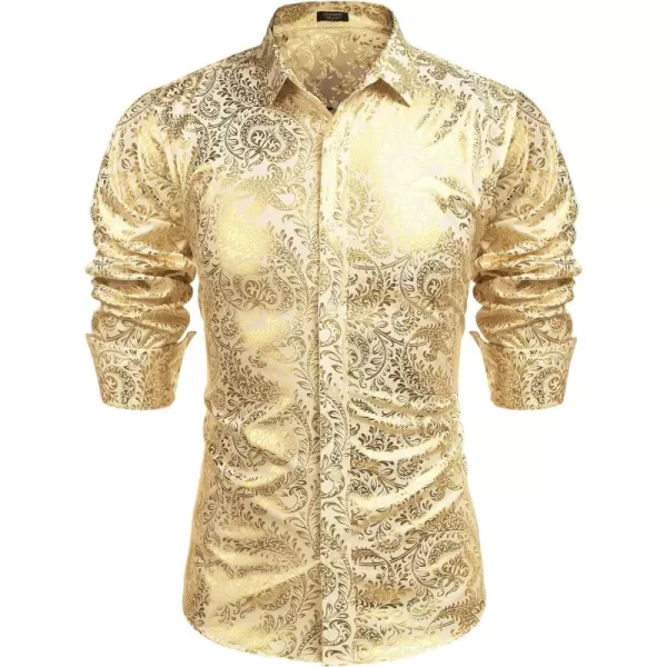 COOFANDY Men's Paisley Shirt Luxury Disco Long Sleeve Button Down Dress Shirts
