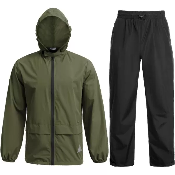 COOFANDY Men's Rain Suit 2 Piece Waterproof Breathable Rain Gear Lightweight Rain Jacket Pants Rainwear Suit