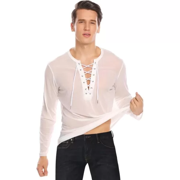 COOFANDY Mens Sexy Lace up See Through Long Sleeve T Shirt Mesh Undershirts