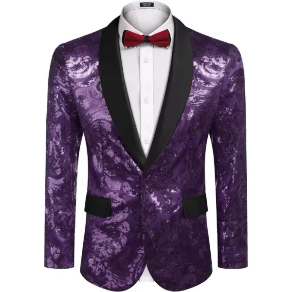 COOFANDY Men's Shiny Sequins Blazer Floral Suit Jacket Stylish Tuxedo for Party, Wedding, Banquet, Prom