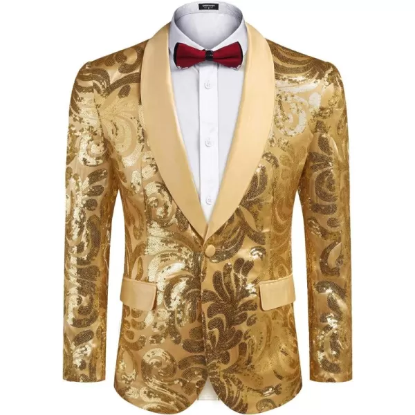 COOFANDY Men's Shiny Sequins Blazer Floral Suit Jacket Stylish Tuxedo for Party, Wedding, Banquet, Prom
