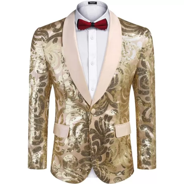 COOFANDY Men's Shiny Sequins Blazer Floral Suit Jacket Stylish Tuxedo for Party, Wedding, Banquet, Prom