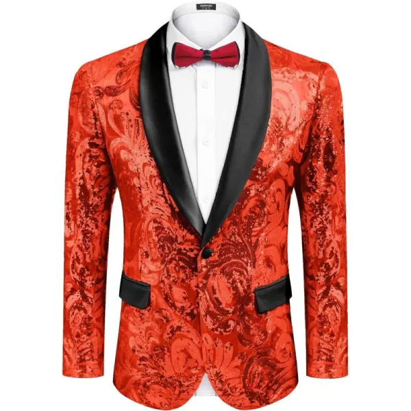 COOFANDY Men's Shiny Sequins Blazer Floral Suit Jacket Stylish Tuxedo for Party, Wedding, Banquet, Prom