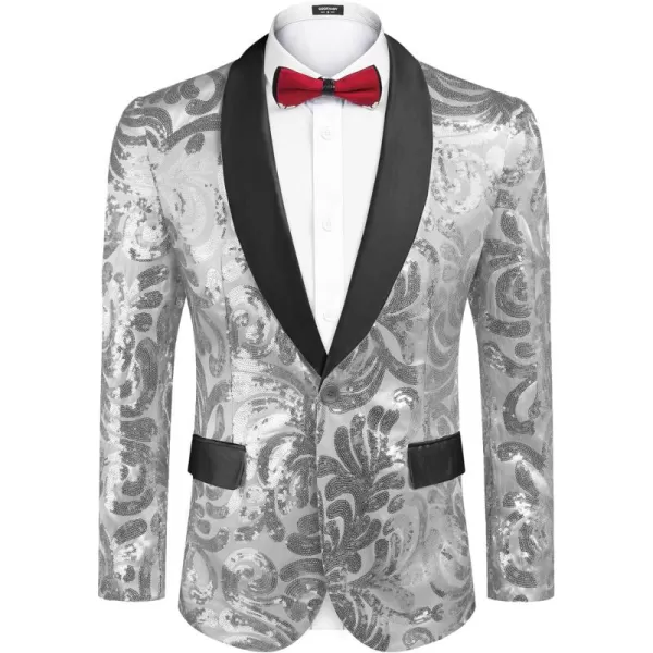 COOFANDY Men's Shiny Sequins Blazer Floral Suit Jacket Stylish Tuxedo for Party, Wedding, Banquet, Prom