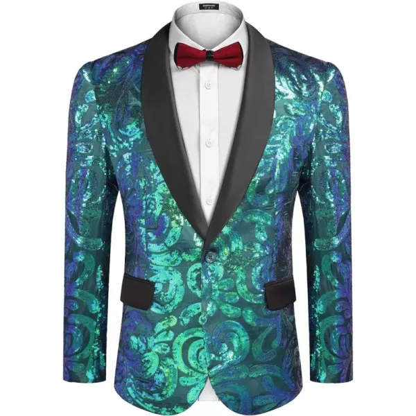 COOFANDY Men's Shiny Sequins Blazer Floral Suit Jacket Stylish Tuxedo for Party, Wedding, Banquet, Prom