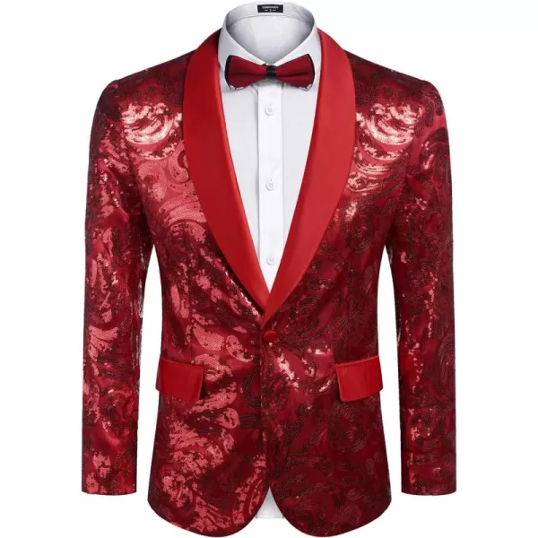 COOFANDY Men's Shiny Sequins Blazer Floral Suit Jacket Stylish Tuxedo for Party, Wedding, Banquet, Prom