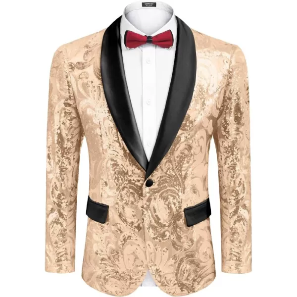 COOFANDY Men's Shiny Sequins Blazer Floral Suit Jacket Stylish Tuxedo for Party, Wedding, Banquet, Prom