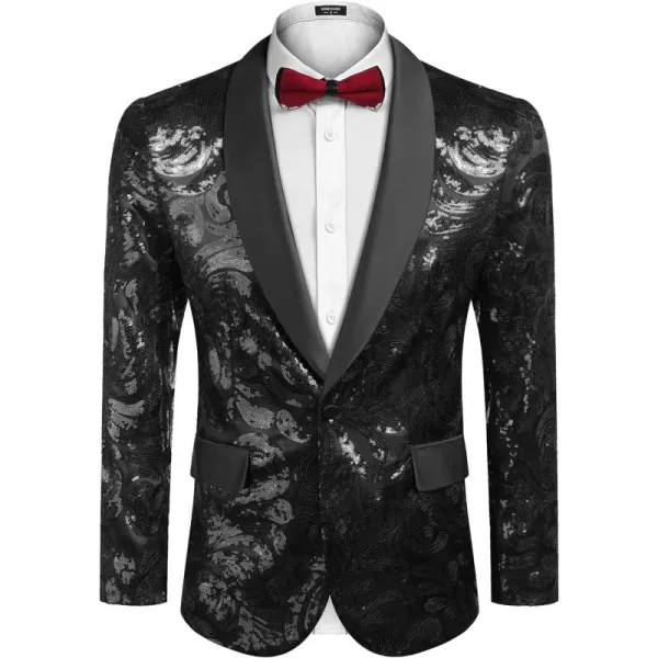 COOFANDY Men's Shiny Sequins Blazer Floral Suit Jacket Stylish Tuxedo for Party, Wedding, Banquet, Prom