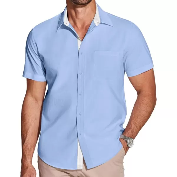 COOFANDY Men's Short Sleeve Button Down Dress Shirts Wrinkle Free Muscle Fit Stretch Shirt Summer Business Casual Tops