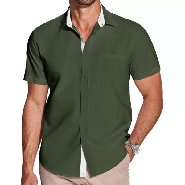 COOFANDY Men's Short Sleeve Button Down Dress Shirts Wrinkle Free Muscle Fit Stretch Shirt Summer Business Casual Tops