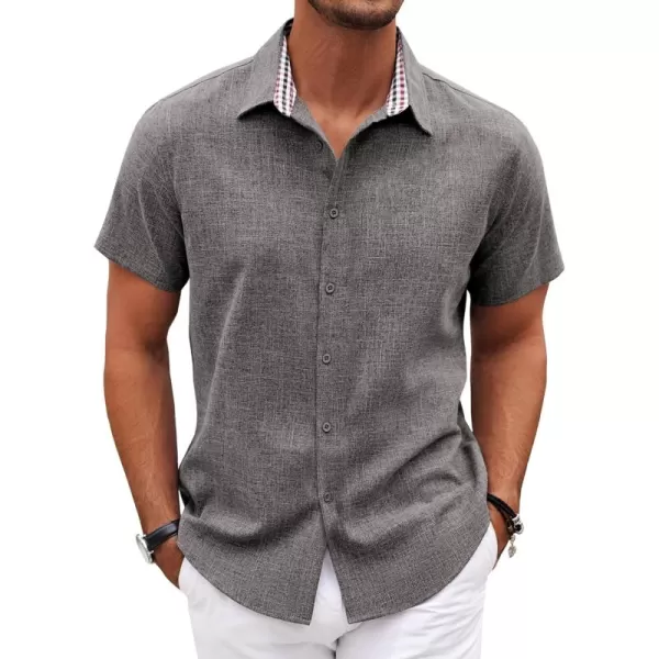 COOFANDY Mens Short Sleeve Button Down Shirts Casual Loose Fit Summer Beach Shirts Linen Texture Shirt