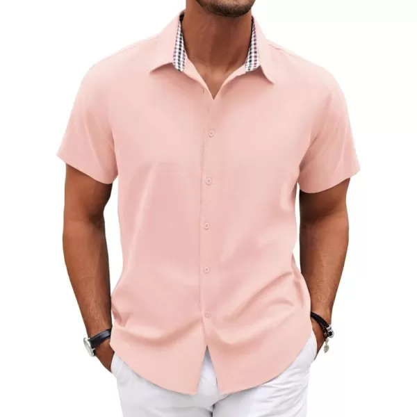 COOFANDY Mens Short Sleeve Button Down Shirts Casual Loose Fit Summer Beach Shirts Linen Texture Shirt