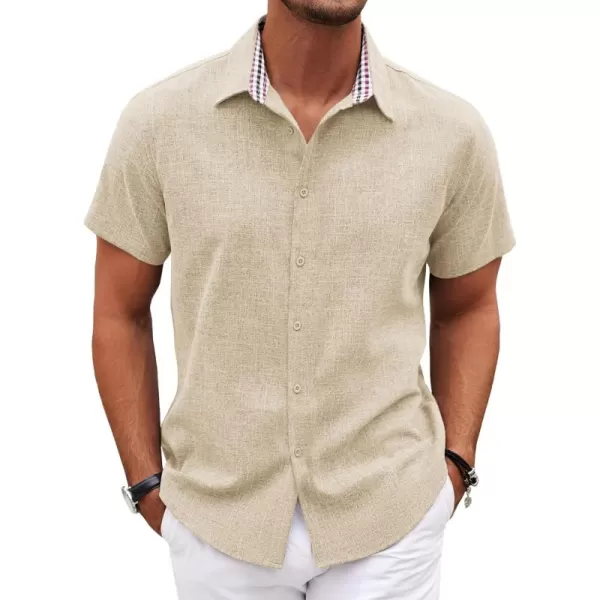 COOFANDY Mens Short Sleeve Button Down Shirts Casual Loose Fit Summer Beach Shirts Linen Texture Shirt