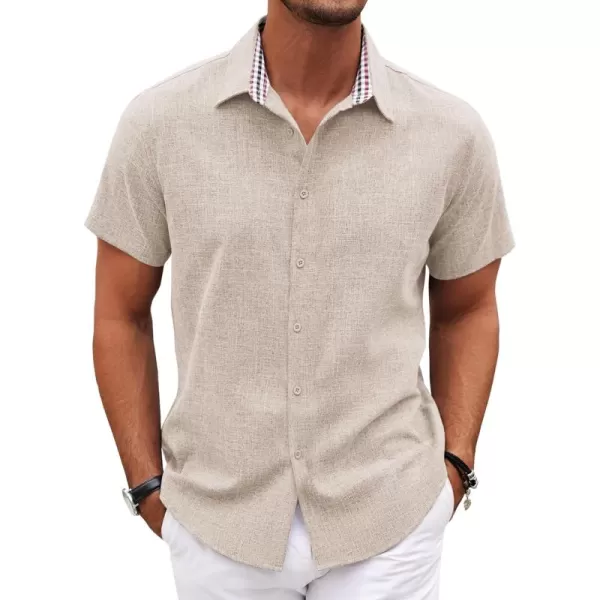COOFANDY Mens Short Sleeve Button Down Shirts Casual Loose Fit Summer Beach Shirts Linen Texture Shirt