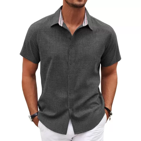 COOFANDY Mens Short Sleeve Button Down Shirts Casual Loose Fit Summer Beach Shirts Linen Texture Shirt