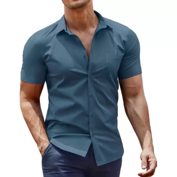 COOFANDY Men's Short Sleeve Button Down Shirts Casual Muscle Fit Dress Shirt with Pocket