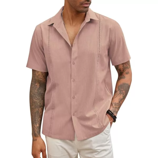 COOFANDY Mens Short Sleeve Cuban Guayabera Shirt Casual Summer Beach Button Down Shirts