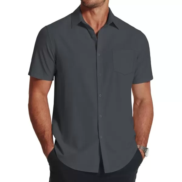 COOFANDY Men's Short Sleeve Dress Shirts Wrinkle Free Regular Fit Dress Shirt Textured Casual Button Down Shirts with Pocket