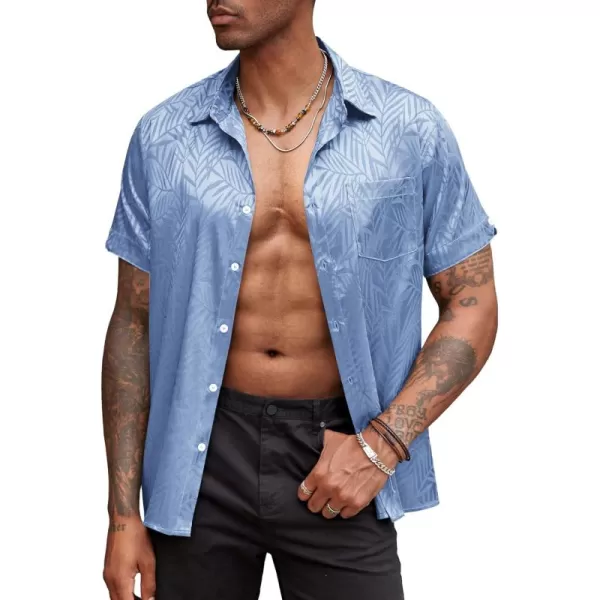 COOFANDY Men's Summer Shirts Short Sleeve Silk Satin Jacquard Shirts Casual Button Down Beach Shirt