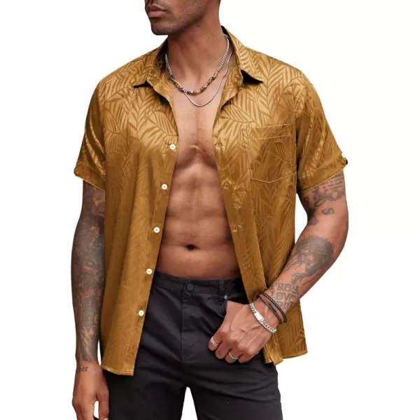 COOFANDY Men's Summer Shirts Short Sleeve Silk Satin Jacquard Shirts Casual Button Down Beach Shirt