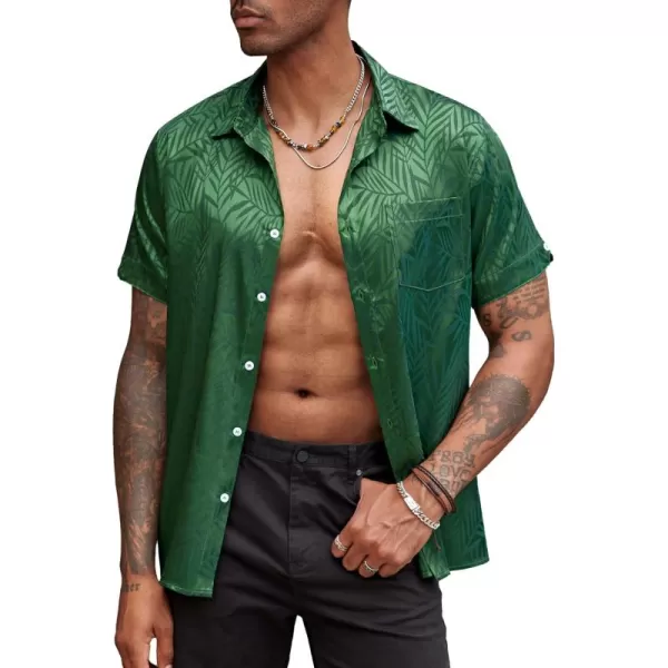 COOFANDY Men's Summer Shirts Short Sleeve Silk Satin Jacquard Shirts Casual Button Down Beach Shirt