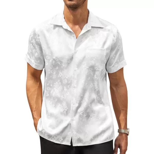 COOFANDY Men's Summer Shirts Short Sleeve Silk Satin Jacquard Shirts Casual Button Down Beach Shirt