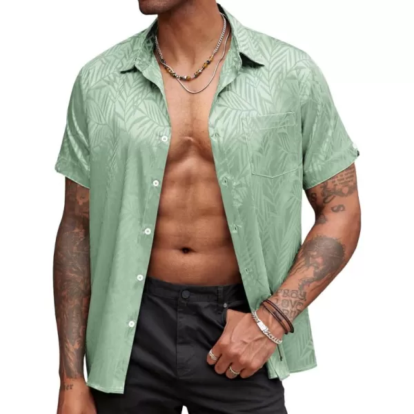 COOFANDY Men's Summer Shirts Short Sleeve Silk Satin Jacquard Shirts Casual Button Down Beach Shirt