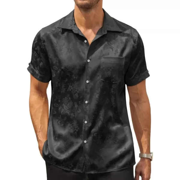 COOFANDY Men's Summer Shirts Short Sleeve Silk Satin Jacquard Shirts Casual Button Down Beach Shirt