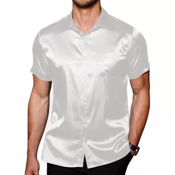 COOFANDY Men's Summer Shirts Short Sleeve Silk Satin Jacquard Shirts Casual Button Down Beach Shirt