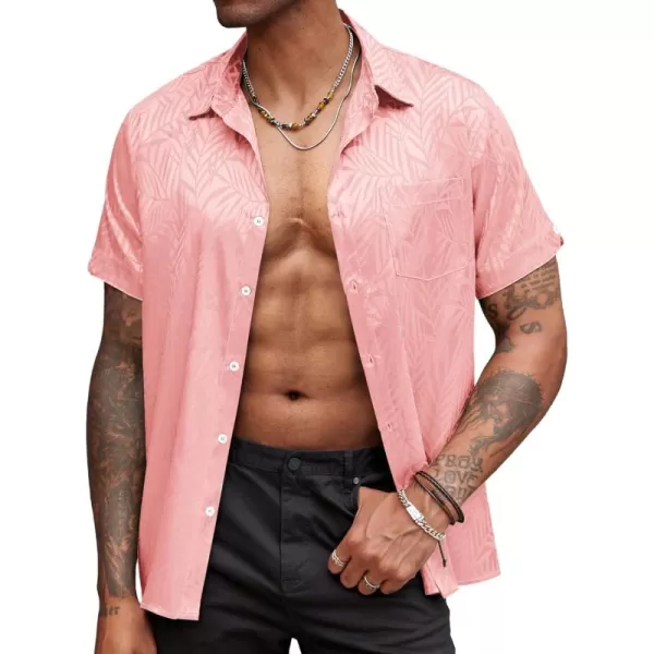 COOFANDY Men's Summer Shirts Short Sleeve Silk Satin Jacquard Shirts Casual Button Down Beach Shirt