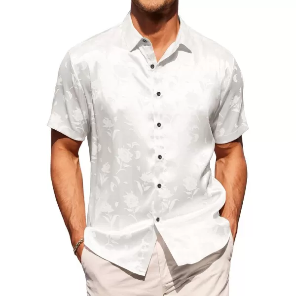 COOFANDY Men's Summer Shirts Short Sleeve Silk Satin Jacquard Shirts Casual Button Down Beach Shirt