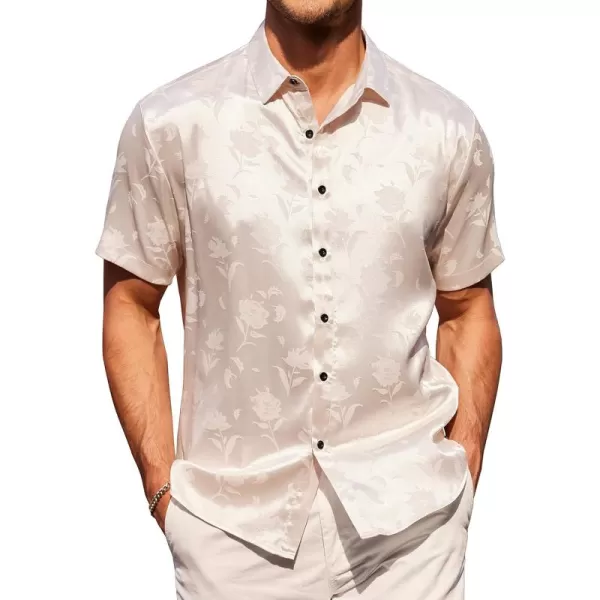 COOFANDY Men's Summer Shirts Short Sleeve Silk Satin Jacquard Shirts Casual Button Down Beach Shirt