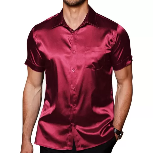COOFANDY Men's Summer Shirts Short Sleeve Silk Satin Jacquard Shirts Casual Button Down Beach Shirt